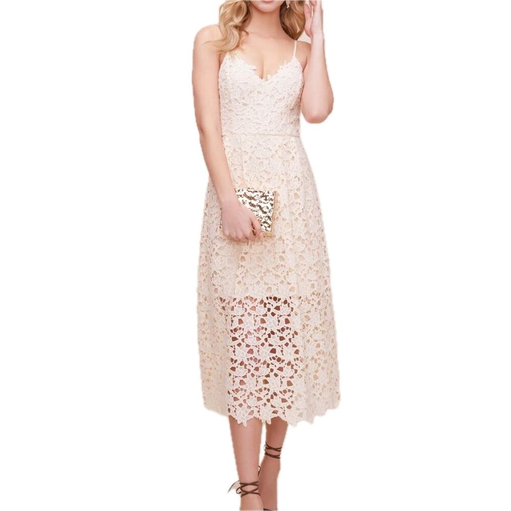 ASTR The Label Cream Crochet Lace Midi Dress Spaghetti Strap Size M Bride Bridal